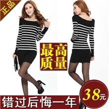 批发秋季连衣裙2013欧洲站新女装条纹毛衣一领长袖修身包臀打底裙