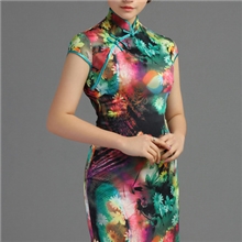 批发供应正品夏装新款冰丝绸改良时尚复古日常短款唐装旗袍裙E-03