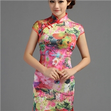 批发2013正品夏装新款冰丝绸改良时尚复古日常短款唐装旗袍裙E-02