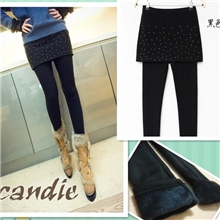 2013秋冬款假两件包臀烫钻加绒打底裤批发九分裤韩国外贸原单女装