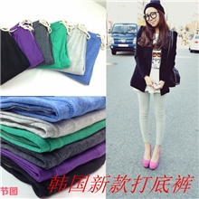 2013秋冬加厚韩版女装彩色系带弹力打底裤韩国原单时尚九分裤批发