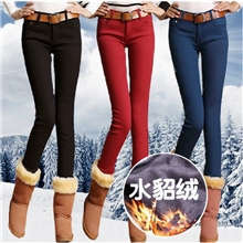 2013新款水貂绒牛仔裤女长裤加绒加厚牛仔铅笔裤彩色糖果裤女