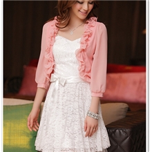 实拍2013热销韩版甜美精致卷边中袖百搭披肩空调衫小外套3310