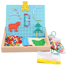 厂家直销儿童益智玩具350粒木制智慧蘑菇钉插板拼图