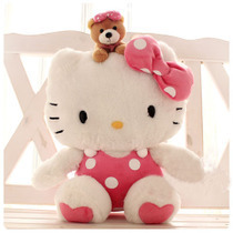 正可爱凯蒂猫头趴熊波点毛绒玩具猫咪公仔礼物娃娃