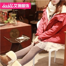 韩国原单冬季爆款暗纹圆点不倒绒裤双层加厚保暖打底裤九分裤