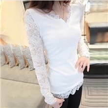 2013新款清新性感开叉V领中长款修身显瘦打底小衫蕾丝长袖T恤