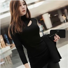 一件代发欧美大牌女装镂空长袖款莫代尔打底衫时尚高领背心t恤女