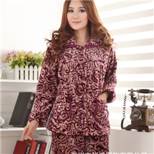 女士法兰绒中老年睡衣女冬季长袖加大码妈妈家居服套装一件代发