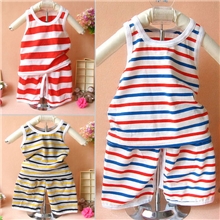 织里厂家直销春夏款婴幼儿童套装条纹背心套装，男女童开档套装