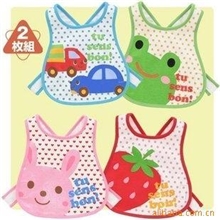 厂家直销日单西松屋双层防水围兜/围嘴(卡通四色
