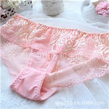 日本内裤桔粉色全蕾丝三角裤外贸原单大连外贸原单内裤女外单货