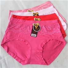 爆款女士内裤莫代尔大码舒适纯色大花边高腰女式妈咪裤头批发