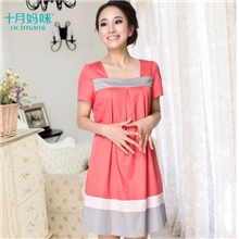 可混批十月妈咪孕妇装夏装时尚韩版短袖孕妇连衣裙斜纹拼接裙