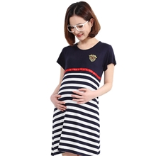 淑女范海军条纹孕妇装孕妇裙孕妇外出服