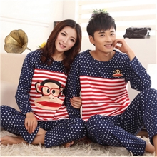 睡衣批发卡通猴星星条纹针织棉长袖情侣睡衣家居服一件代发Z160