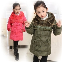 童装冬装女童棉衣加厚加长中大童韩版全棉蕾丝花边淑女双排扣棉衣