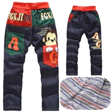 童棉裤批发冬季新款加绒牛仔棉裤AC猴子花型，厂家直批