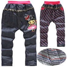 童裤批发冬季新款女童加绒棉裤小美女花边童裤现货低价促销