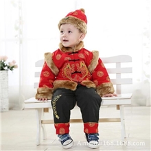 2013冬装新款男童年年有鱼夹棉唐装两件套一件代发诚招代理