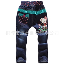 【秋季爆版】时尚小童牛仔休闲长裤小公主儿童砂洗牛仔裤批发