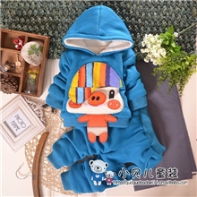 2013童装批发男女童可爱麦兜加绒休闲儿童套装