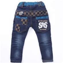 品牌童装2013新品秋款中小男童加绒加厚牛仔裤后口袋绣花童裤