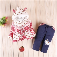 童装批发冬季新品韩版时尚童套装爆款青花瓷小兔口袋加厚童套装