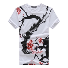 13夏季民族风水墨画梅花休闲运动纯棉运动品牌男士t恤短袖t恤