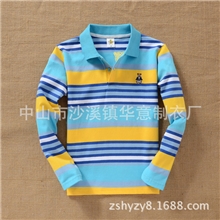 秋冬季打底翻领大童t恤纯棉polo衫间条条纹男童长袖t恤淘宝分销