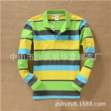 秋冬季打底翻领大童t恤纯棉polo衫间条条纹男童长袖t恤淘宝批发