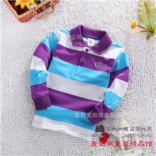 2013春款童装彩条大南瓜大童T恤条纹纯棉针织翻领10-15岁罗文袖