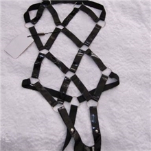 情趣内衣成人性感露乳连体衣皮衣(PV)漆皮牛皮金属链套装