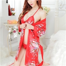 【伙拼】情趣内衣批发游戏制服红色印花情趣和服睡袍