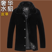 冬水貂领羊羔绒纯生态裘毛皮毛一体真皮男皮草大衣