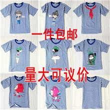 男女海军海魂衫T恤军训短袖军训服蓝白条情侣韩版条纹衫班服