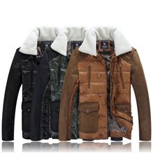 2013冬装新款男装韩版修身男士羽绒服外套羊羔毛PU拼接潮男装
