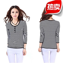 条纹潮t恤2013秋装大码女装东莞女款t恤韩版宽松大码短袖女t恤