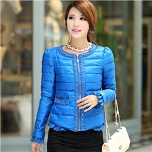 Missfofo正品新款高级铆钉镶嵌蕾丝袖口修身短款女羽绒服反季批发