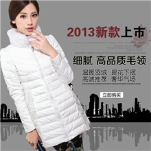 2013秋冬装新款中长款贵族气质毛领特色提花下摆女品牌羽绒服批发