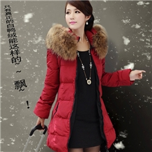 2013冬羽绒服新款韩版修身超大毛领中长款羽绒棉服批发