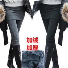 加绒加厚韩版假两件纯棉打底裙裤秋冬打底裤加厚靴裤