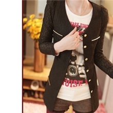 2013秋季品牌女装批发新款品质潮流修身蕾丝长款外套一件代发