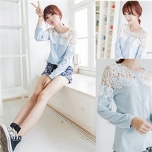 2013秋季品牌女装批发韩版宽松立体镂空钩花拼袖长袖T恤