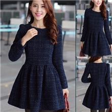 2013秋冬韩版新款打底连衣裙韩国品牌长袖修身毛呢连衣裙批发