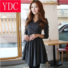 厂家直销2013秋装新款韩版修身显瘦纯色V领连衣裙MY0213沐