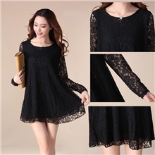 2013韩版秋装新款宽松大码长袖打底裙纯色蕾丝连衣裙女裙子