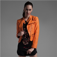 直销新款欧美秋装斜拉链品牌l修身皮衣PU水洗皮夹克女装外套