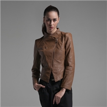 伙拼品牌新品女欧美修身短款翻领PU皮衣夹克女装外套I时装MOFFI