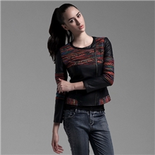 厂家直销新品秋装欧美时尚民族风拼接皮衣短款外套女装夹克MOFFI